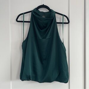 Suzy Sheer Chic Sleeveless Emerald Satin Blouse